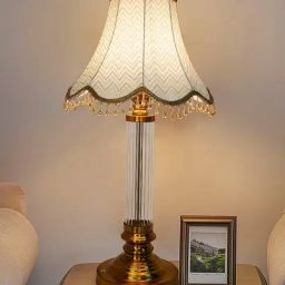 FOS LIGHTING Golden Table Lamp with Fluted Glass Pillar and Scalloped Zigzag Shade image 5