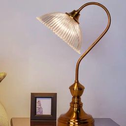 FOS LIGHTING Antique Brass Finished Retro Reading Lamp with Fluted Glass Bowl Shade image 5
