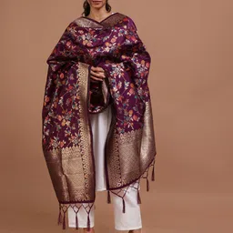 TJORI Floral Woven Design Dupatta with Zari-image-24