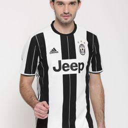 ADIDAS Men White & Black Juventus H Striped Round Neck Football Jersey-image-59