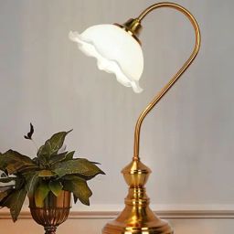 FOS LIGHTING Antique Brass Retro Reading Lamp with Milky White Frilled Glass Shade-46