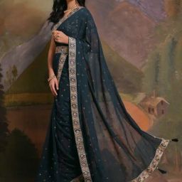 Saree Mall Blue Embroidered Saree With Unstitched Blouse-image-75