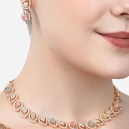Zaveri Pearls Multicolor Cubic Zirconia TearDrop Necklace & Earring Set-ZPFK15297-28