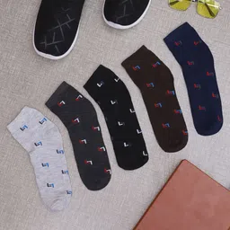 VIMAL JONNEY Pack of 5 Patterned Cotton Ankle-Length Socks-image-5