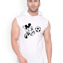 FABSTIEVE Mickey Mouse Printed Sleeveless Hooded Cotton Gym Vest-image-39