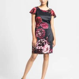 SHAYE Black Scoop Neck Floral Print Short Sleeves Casual Dress For Women-image-95