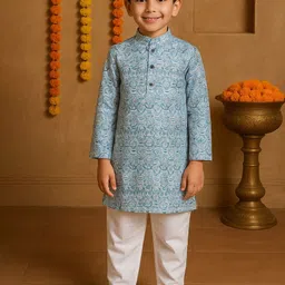 Qtsy Boys Abstract Printed Mandarin Collar Pure Cotton Kurta With Pyjamas-picture-39