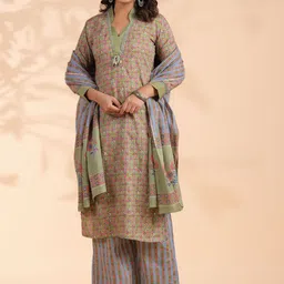 vbuyz KALINI Geometric Printed Pure Cotton Kurta with Palazzos & Dupatta-picture-41