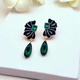 AVANT-GARDE PARIS Gold-Plated Crystals Studded Enamelled Floral Drop Earrings-image-68