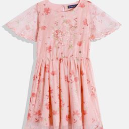 Allen Solly Junior Girls Floral Print Sequined Detail Flared Sleeve Fit & Flare Dress-image-58