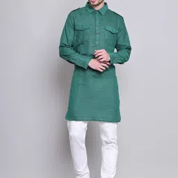 Enchanted Drapes Men Flared Sleeves Thread Work Pathani Kurta-picture-29