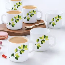 Larah by BOROSIL Novelty White 6 Pcs Printed Opalware Matte Mugs 180 Ml-51