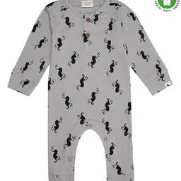 Turtledove London Organic Cotton Full Sleeves Romper Sea Horse Print - Grey-picture-8