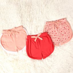 Mi Arcus Baby Girl Cotton Polka Dot & Flamingo Printed Shorts Pack of 3 Peach & Pink-picture-7
