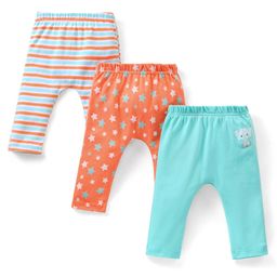 Babyhug Cotton Full Length Striped & Stars Printed Diaper Pants Pack of 3 - Red Blue & Grey-image-36