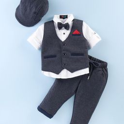 Robo Fry Cotton Mixes Full Sleeves Textured Party Suit with Cap - Blue-picture-13