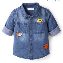 Babyoye 100% Cotton Full Sleeves Eco Conscious with Smiley Face Embroidered Denim Shirt - Blue-image-14