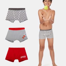Plan B 95% Cotton 5 % Elastane Pack Of 3 Checks Speer Car Printed Briefs - Red Grey-image-83