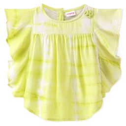 Babyhug Rayon Woven Half Sleeves Tie Dye Printed Top with Frill & Lace Detailing - Green-image-88