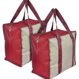 Kuber Industries Rexine Shopping Bags Grocery Bag for Carry Grocery, Fruits, Vegetable with Handles Pack of 2,Beige, 54KM4020-image-10