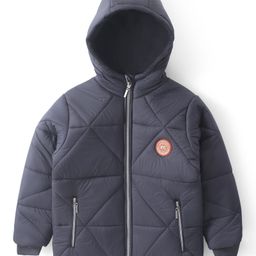 Pine Kids Woven Full Sleeves Front Open Padded Hooded Jacket with Solid Colour & Patch Detailing - Dark Grey-picture-22