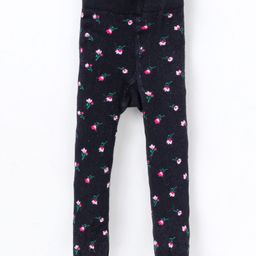 Mustang Cotton Knit Footed Tights Floral Design - Black-image-10