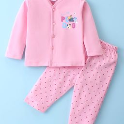 Tango Interlock Knit Full Sleeves Night Suit With Puppy & Polka Dots Print - Pink-image-34
