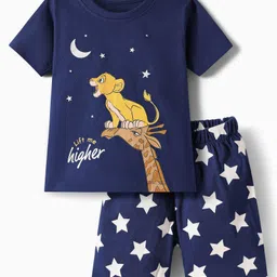 Babyhug Disney Single Jersey Knit Half Sleeves Shorts Night Suit with Lion King & Stars Graphics - Navy Blue-picture-21