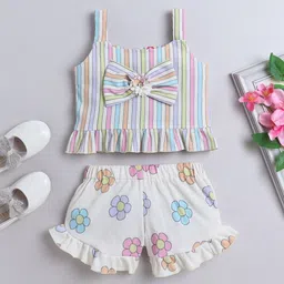The Magic Wand Girls Striped Sleeveless Top With Shorts-image-50