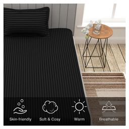 Filymore plain solid Stripe  single bedsheet with one pillow cover made with pure microfiber bedsheet size 90x60 pillow size 17x27 colour black image 2
