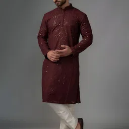 sven suits Men Ethnic Motifs Embroidered Kurta with Trousers-picture-3
