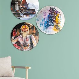 THE QUIRKY HOME 3-Pcs White Art With Nature & Silhouettes Printed Ceramic Wall Plates-image-25