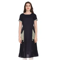 Morph Maternity Trendy Gold Print Feeding Kurta - Blue-picture-17