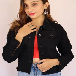 Prijam Women Spread Collar Solid Lightweight Casual Denim Jacket-image-37