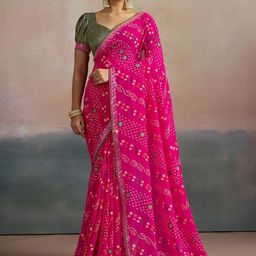 Mitera Bandhani Sequinned Pure Georgette Bandhani Saree-image-4