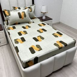 Pure Decor Green & Grey Geometric Single Bedsheet with 2 Pillow Covers-5