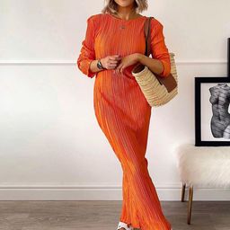 StyleCast Orange Self Design Long Sleeve Maxi Dress-picture-31