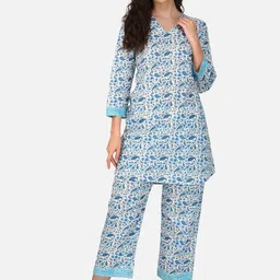 KAHVA Pure Cotton Printed Tunic With Trousers Co-Ords-17