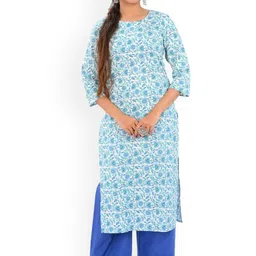 30 Looks Women Floral Printed Regular Pure Cotton Kurta with Trousers-19