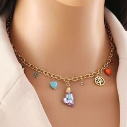 Estailo fashion Gold-Plated Cubic Zirconia Studded Charm Necklace-image-82