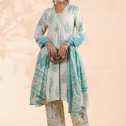 KALINI Women Floral Printed Regular Cotton Kurta with Palazzos & Dupatta-picture-26