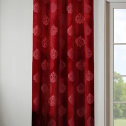 IVAZA Maroon Floral Black Out Door Curtain-image-80