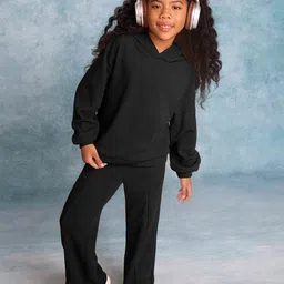 Kotty Girls Black Hooded Sweatshirt With Trouser-image-7
