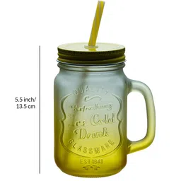 Ceradeco Set of 2 Yellow Frosted Coloured Mason Jar With Metal Lid & Straw 480 ml Each image 3