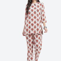 Kurti's by Menka Floral Printed Pure Cotton Tunic With Trousers Co-Ords-image-73
