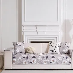 HomeCloud Grey & White Printed Cotton Sofa Cover Mat-image-11