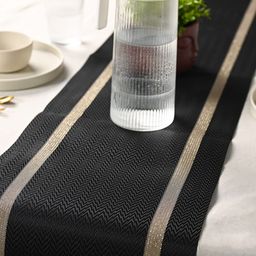 MARKET99 Black & Beige Textured Rectangular Table Runners-0