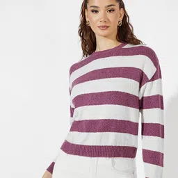 Styli Women Regular Length Boxy Fit Broad Striper Sweater-image-20
