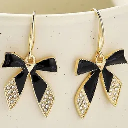 rappersshop Korean Black Ribbon Bow Earrings for Women & Girls-picture-17