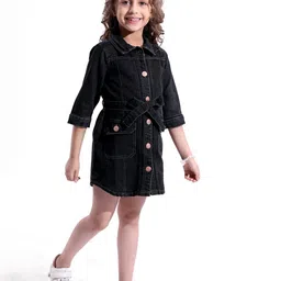 Hola Bonita Girls Bow Front Open Denim Shirt Dress-picture-14